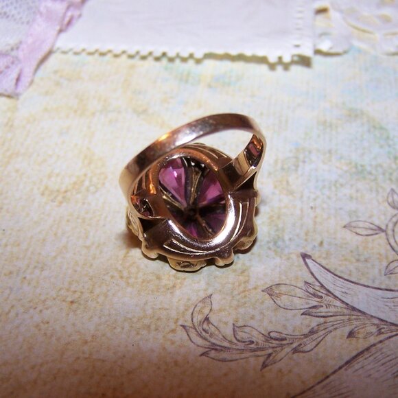 Victorian Georgian Revival 14K Gold 5.15CT TW Amethyst Rose Cut Diamond Ring - Picture 10 of 10